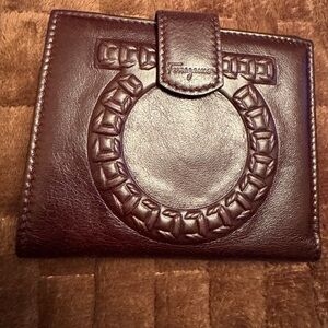 NWOT Salvatore Ferragamo Dark Brown Leather Wallet with embossed Gancini logo